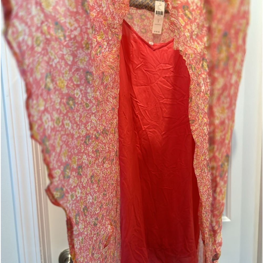 Maeve Anthropologie Swing Dress Morning Glory size 4 Babydoll Floral Pink sheer - Picture 4 of 8